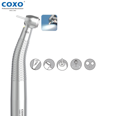 Coxo high-speed air turbine handpiece with LED - CX207-F H15-SP4 (small head, LED generator, spray, push-button)