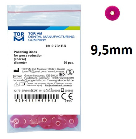 Krążki polerskie na standardową mandrelkę na rynku (op.50 szt.) 9,5 mm - malinowe coarse (2.731BR) - TOR VM